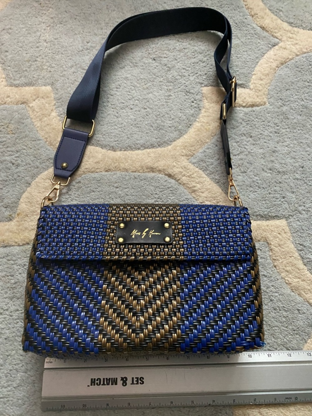 Mavis by Herrera Navy and Brown Crossbody Bag with Adjustable Strap Bl,BLK & BRN